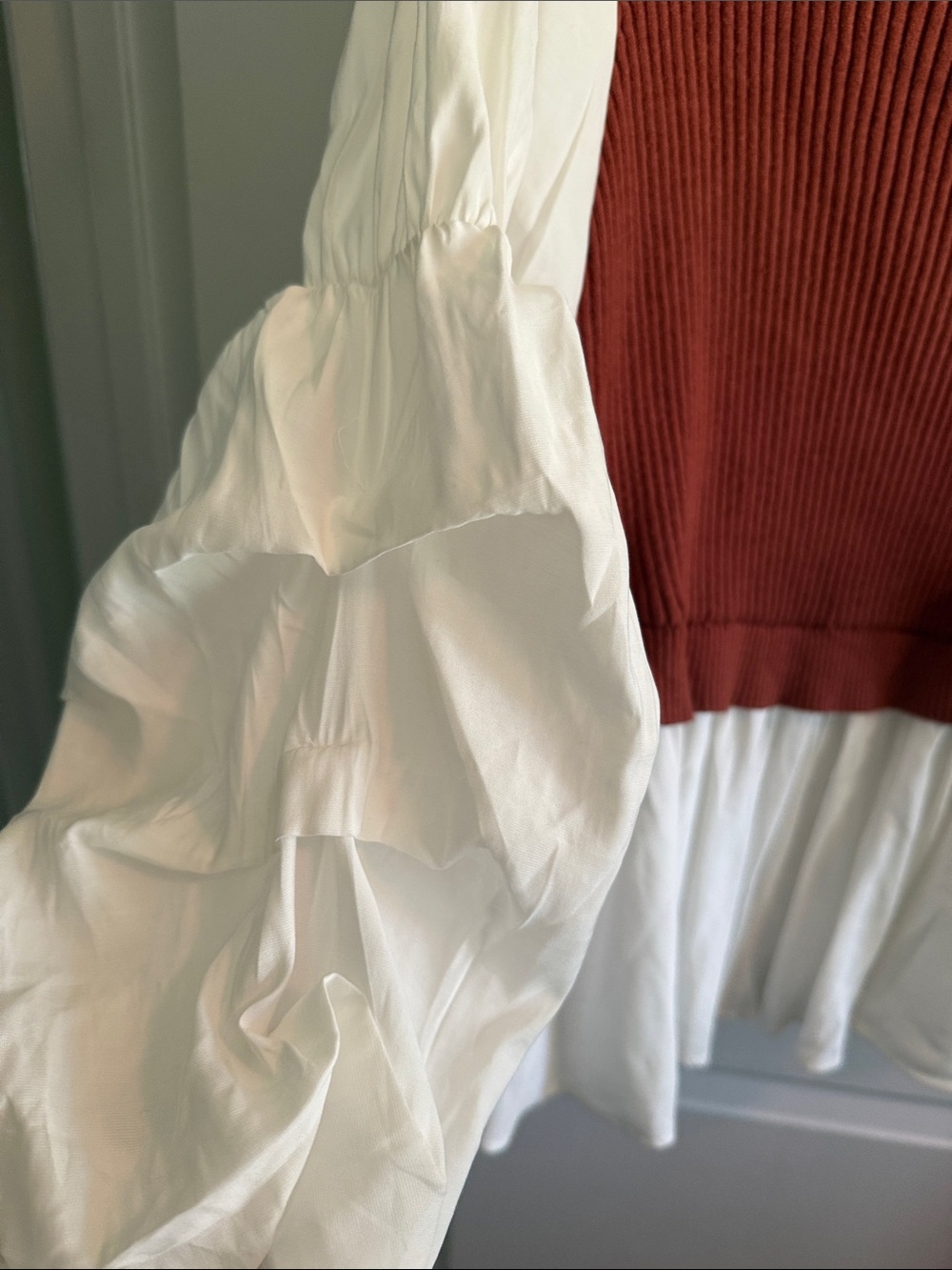 English Factory Rust Ribbed Sweater Top with White Ruffled Sleeves - Picture 6 of 15